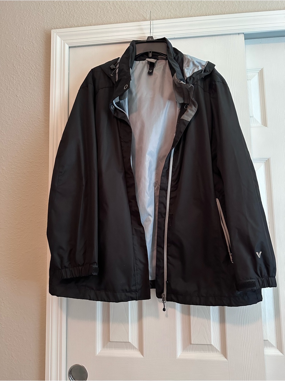 White Sierra Black Hooded Raincoat with Light Gray Lining